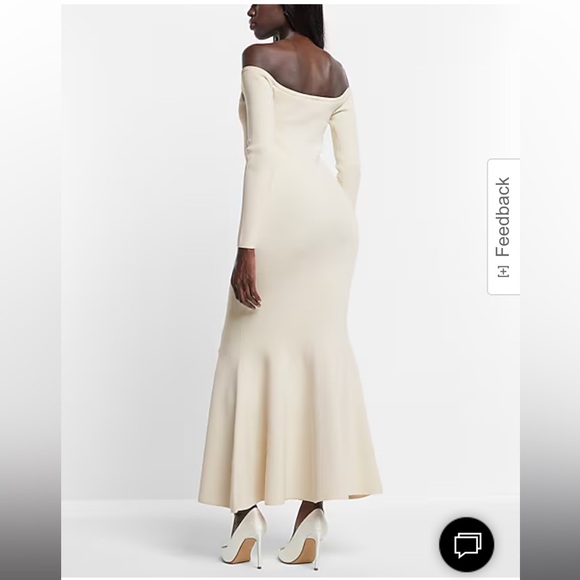 Express Cream Mermaid Long Sleeve Off the Shoulder Sweater Dress - Picture 2 of 5